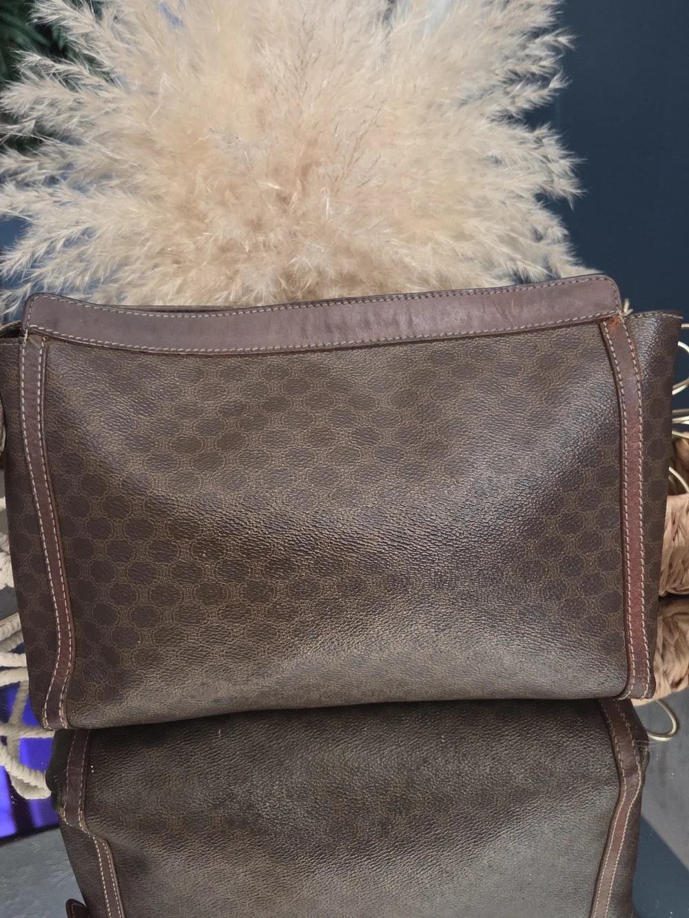 Celine Paris Vintage Macadam Brown Coated Canvas Leather Clutch Portfolio Italy
